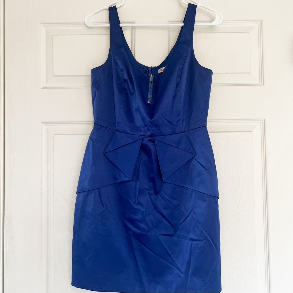 BCBGeneration Royal Blue Satin Peplum Cocktail Dress 8